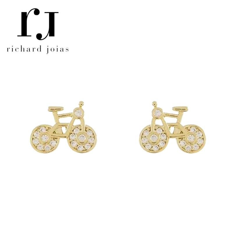 BRINCO FOLHEADO A OURO BICICLETA CRAVEJADA