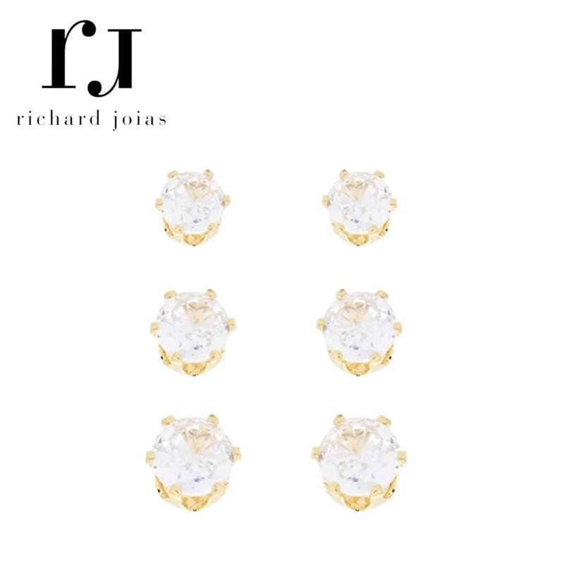 BRINCO FOLHEADO A OURO TRIO PONTOS DE LUZ REDONDO (3MM/4MM/5MM)