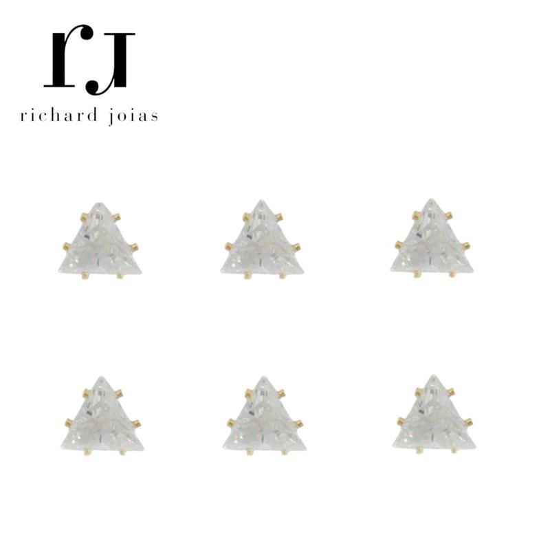 BRINCO FOLHEADO A OURO TRIO PONTO DE LUZ TRIANGULAR 5MM