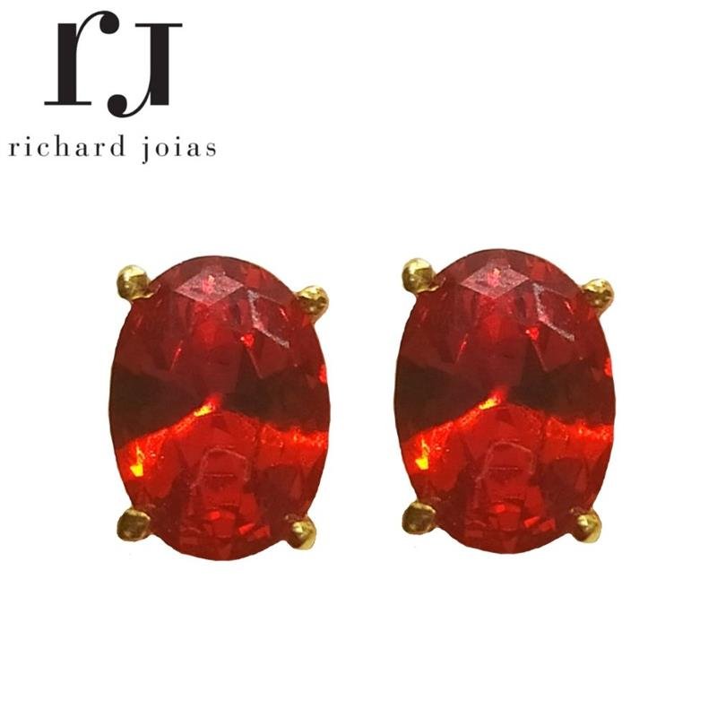 BRINCO DE MOEDA PEDRA OVAL 5X7MM+TARRAXA FOLHEADA A OURO