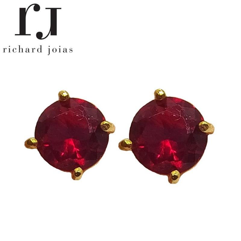 BRINCO DE MOEDA PEDRA REDONDA 4MM+TARRAXA FOLHEADA A OURO