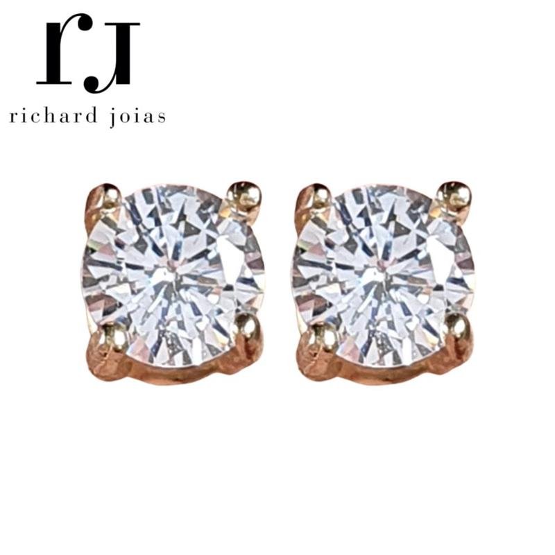 BRINCO DE MOEDA PEDRA REDONDA 5MM+TARRAXA FOLHEADA A OURO