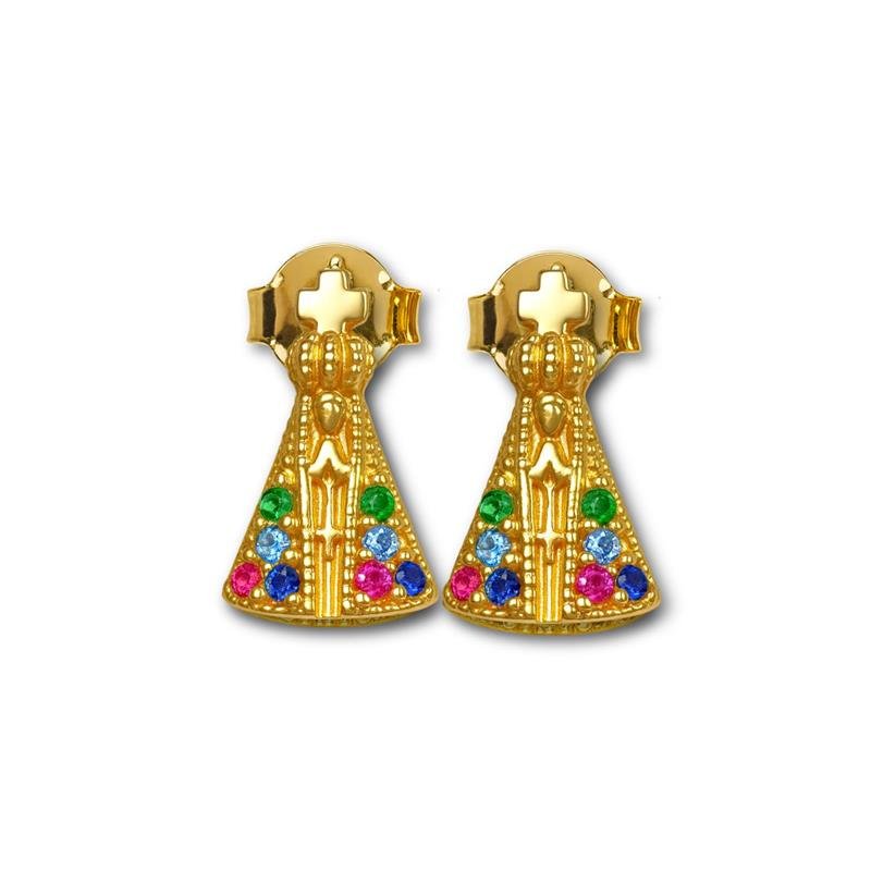 BRINCO DE MOEDA NOSSA SENHORA APARECIDA COLORIDO+TARRAXA FOLHEADA A OURO