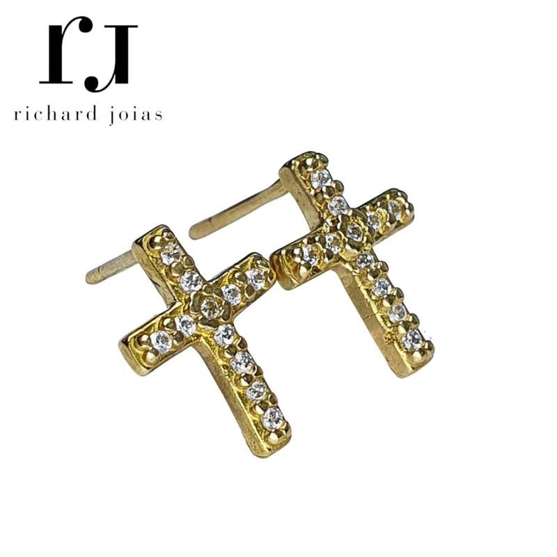 BRINCO DE MOEDA CRUZ+TARRAXA FOLHEADA A OURO