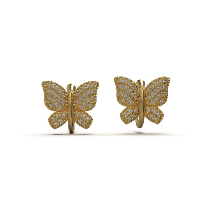 BRINCO DE MOEDA BORBOLETA+TARRAXA FOLHEADA A OURO