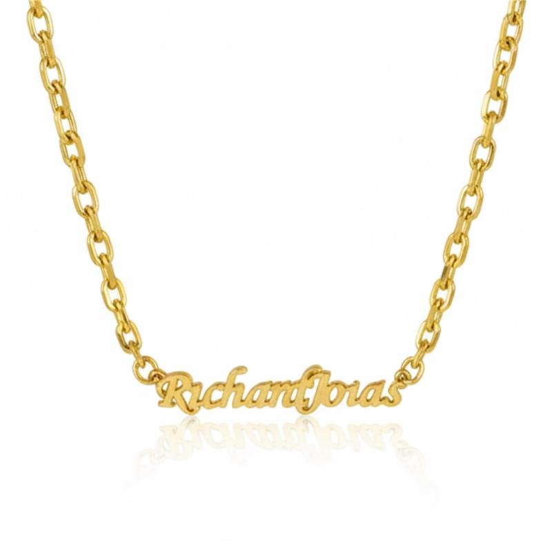 CORRENTE DE MOEDA CADEADO 3MM/ 70CM + PINGENTE DE MOEDA NOME PERSONALIZADO