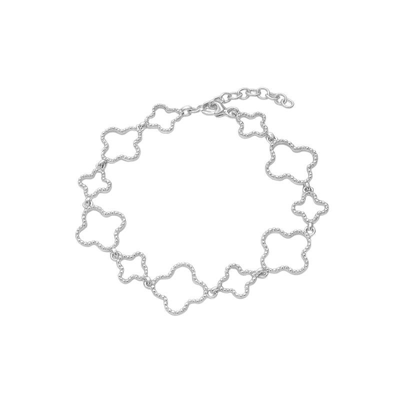 PULSEIRA DE PRATA TREVO TRABALHADO 23CM