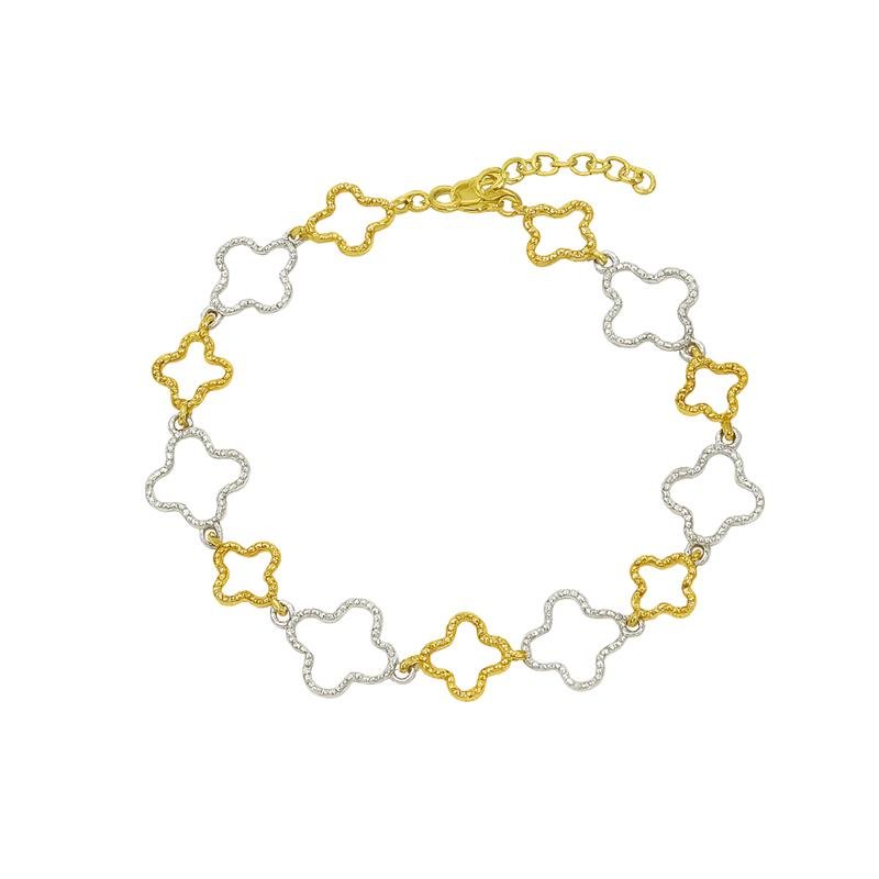 PULSEIRA DE PRATA TREVO DUO TRABALHADO 23CM