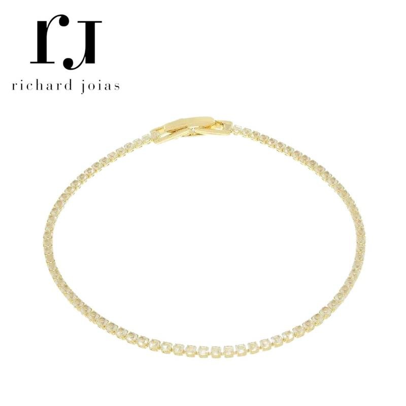 PULSEIRA FOLHEADO A OURO RIVIERA BRANCO LEITOSO 17CM