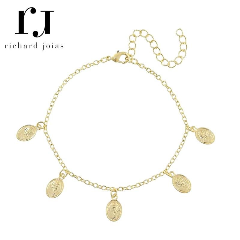 PULSEIRA FOLHEADO A OURO MEDALHAS SANTA DULCE DOS POBRES 16CM+5CM