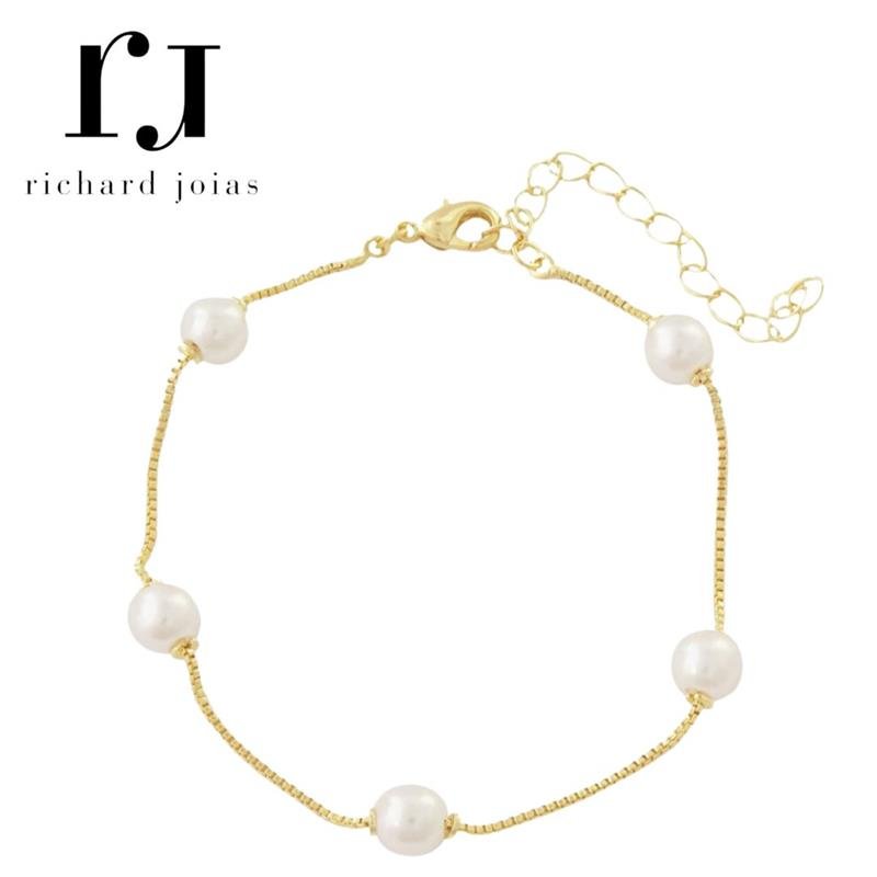 PULSEIRA FOLHEADO A OURO PÉROLAS