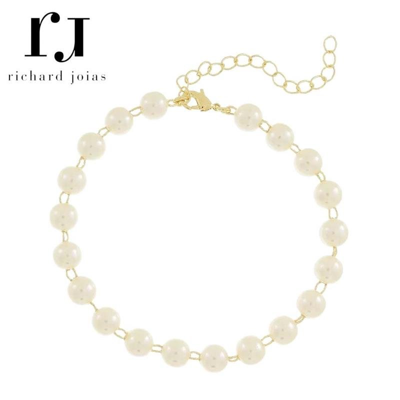 PULSEIRA FOLHEADO A OURO PÉROLAS 6MM 17,5CM+5CM