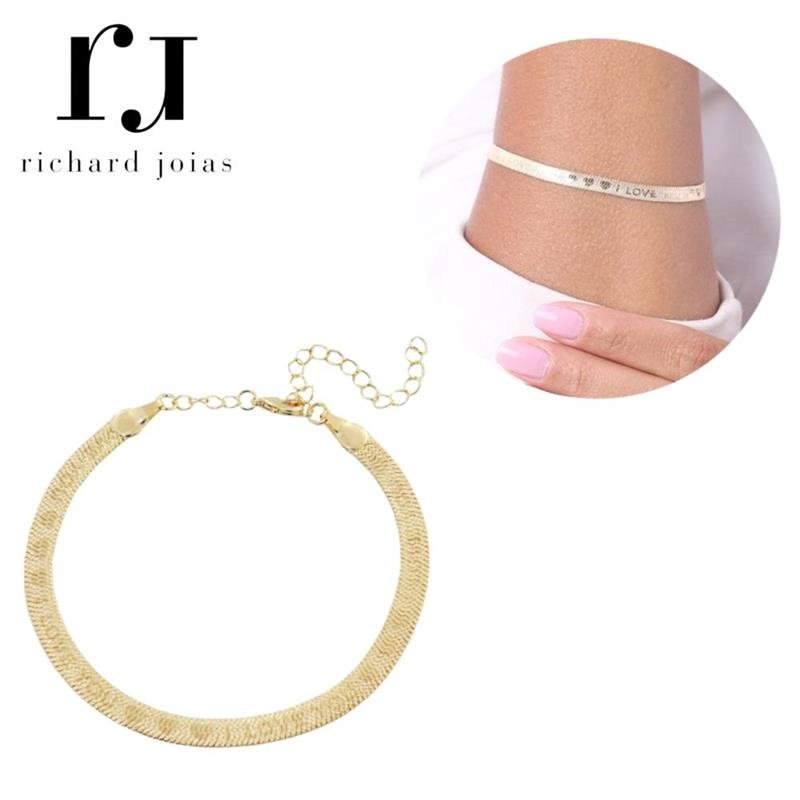 PULSEIRA FOLHEADO A OURO FITA LAMINADA C/ ESCRITA I LOVE YOU