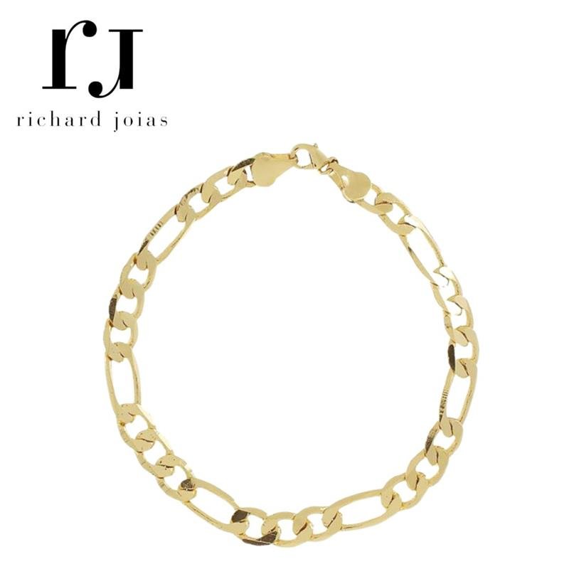 PULSEIRA FOLHEADO A OURO MASCULINA 3X1 21,5CM