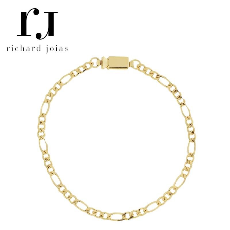 PULSEIRA FOLHEADO A OURO MASCULINA 3X1 21,5CM