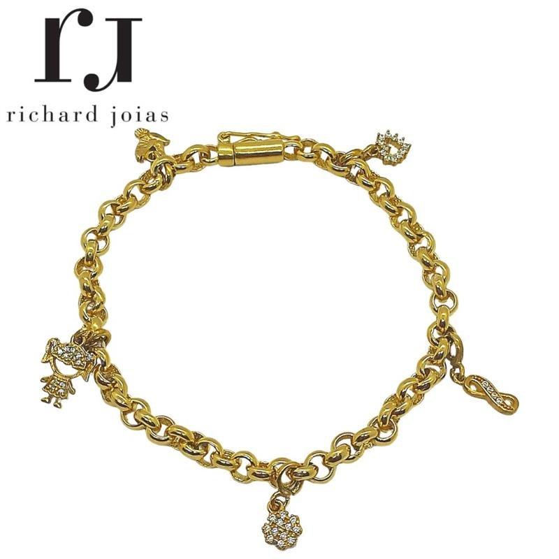 PULSEIRA DE MOEDA PORTUGUESA 23 CM E 6 MM C/05 PINGENTES CRISTAL