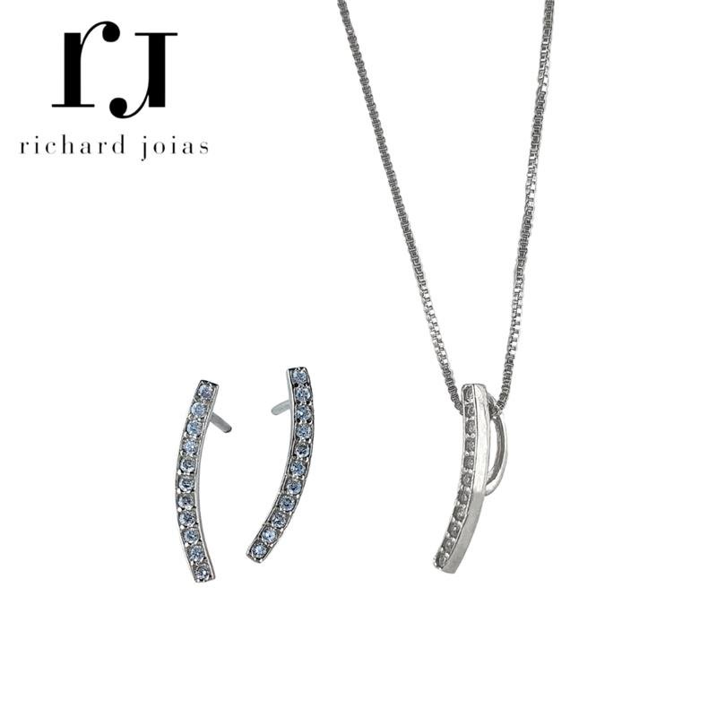 CONJUNTO DE PRATA 925 C/ PINGENTE LUAN+BRINCO LUAN+CORRENTE VENEZIANA 45CM