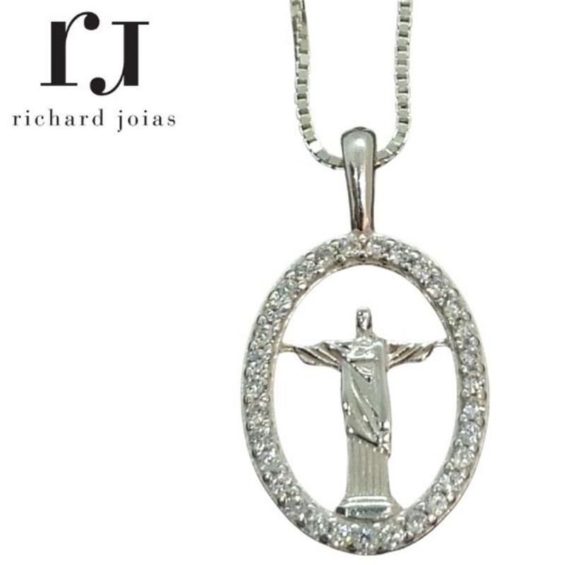 CONJUNTO DE PRATA 925 CRISTO REDENTOR C/CORRENTE VENEZIANA 45CM