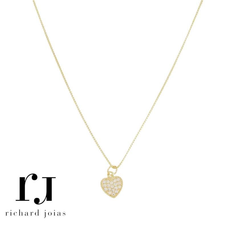 CONJUNTO FOLHEADO A OURO C/ CORRENTE VENEZIANA 45CM+5CM E PINGENTE CORAÇÃO