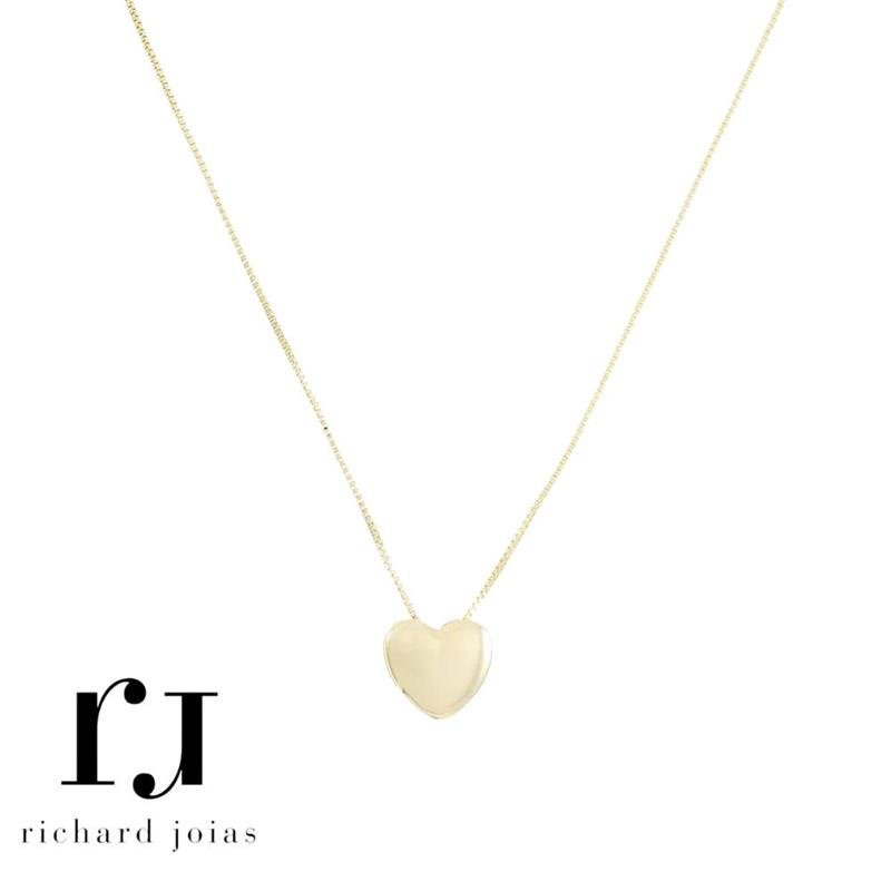 CONJUNTO FOLHEADO A OURO C/ CORRENTE VENEZIANA 40CM+5CM E PINGENTE CORAÇÃO LISO