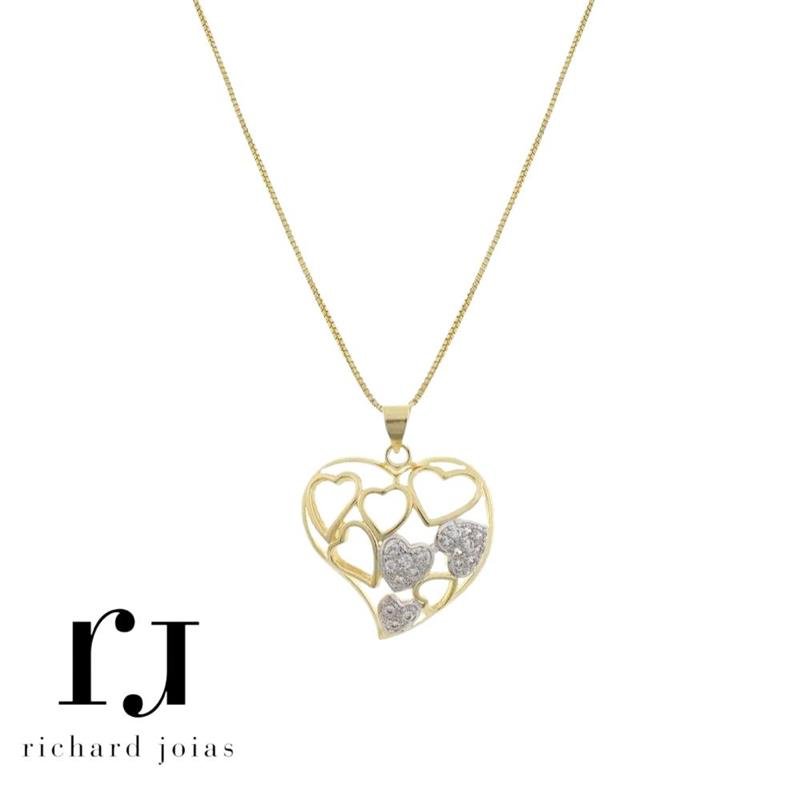 CONJUNTO FOLHEADO A OURO C/ CORRENTE VENEZIANA 45CM+5CM E PINGENTE CORAÇÃO VAZADO