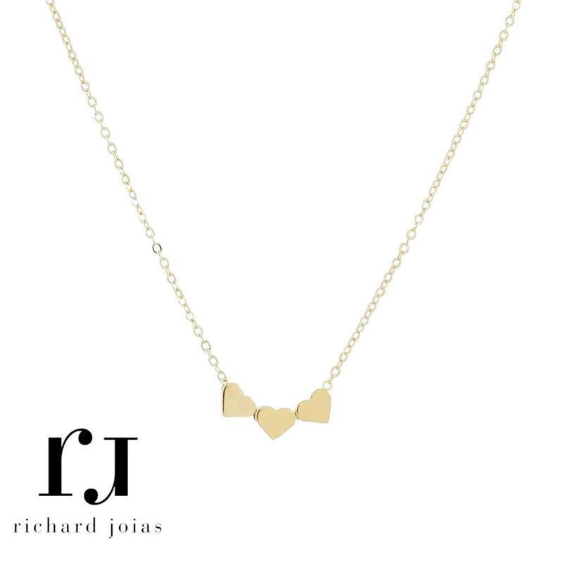 CONJUNTO FOLHEADO A OURO C/ CORRENTE VENEZIANA 40CM+5CM E PINGENTE TRÊS CORAÇÕES