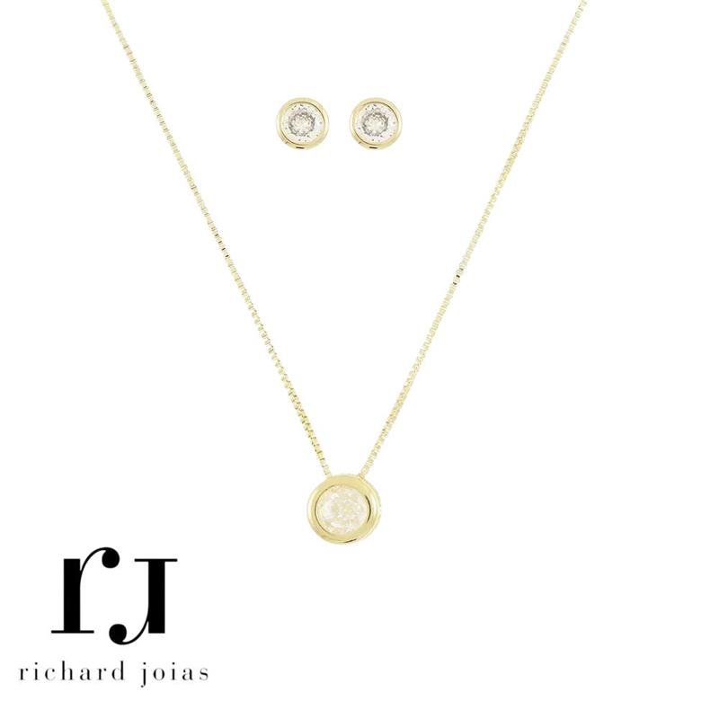 CONJUNTO FOLHEADO A OURO PONTO DE LUZ 7,5MM C/ CORRENTE VENEZIANA 40CM+5CM