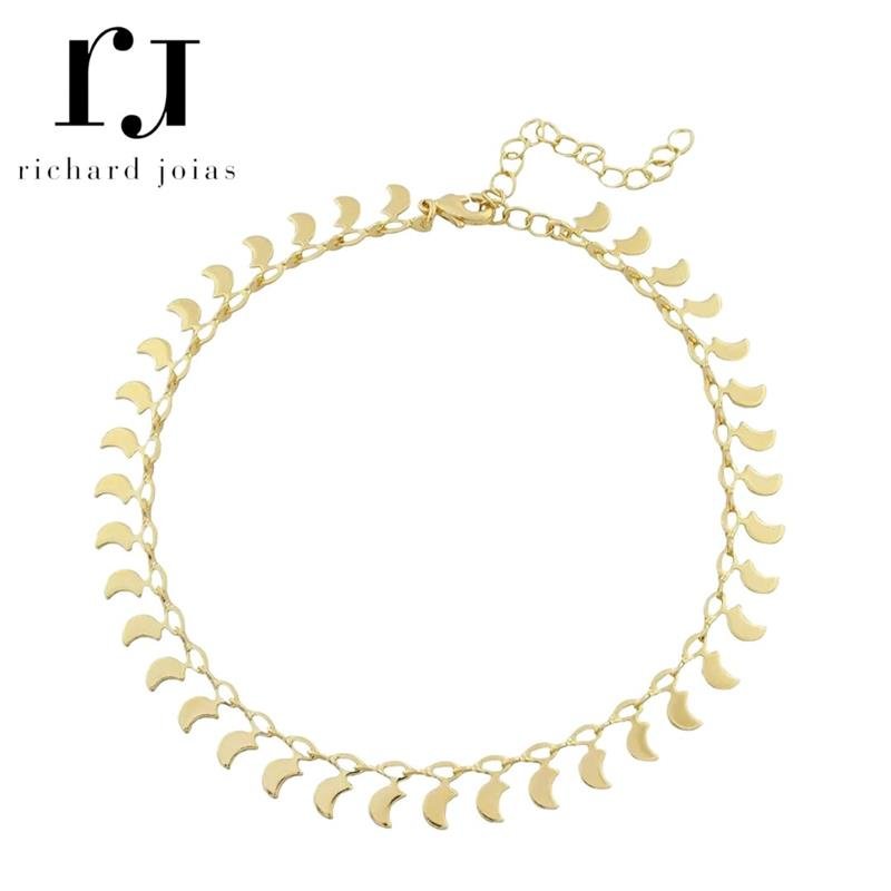 TORNOZELEIRA FOLHEADO A OURO C/ MINI LUAS