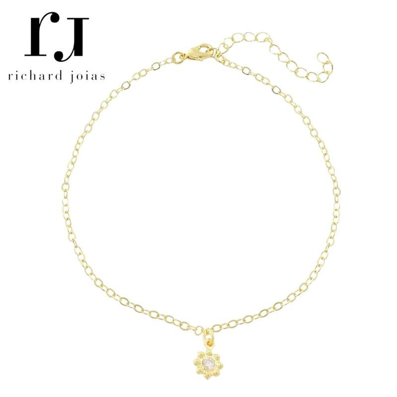 TORNOZELEIRA FOLHEADO A OURO C/ 01 PINGENTE DE FLOR