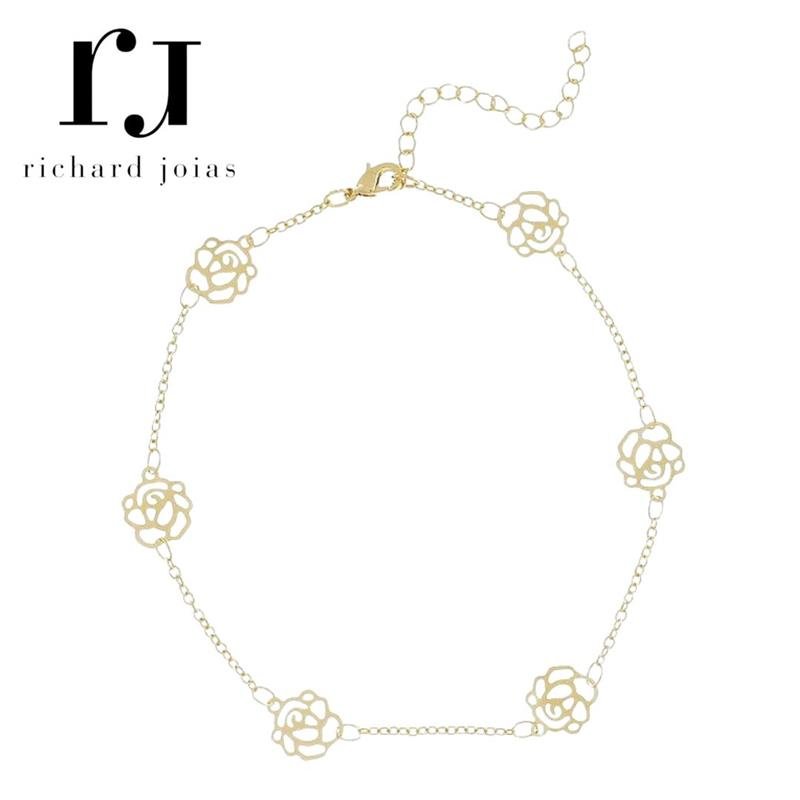 TORNOZELEIRA FOLHEADO A OURO C/ ROSAS VAZADA