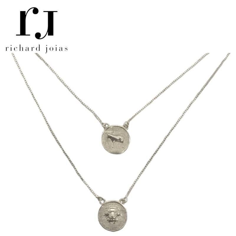 ESCAPULÁRIO DE PRATA 925 CORDEIRO DE DEUS REDONDO C/ CORRENTE VENEZIANA 60CM