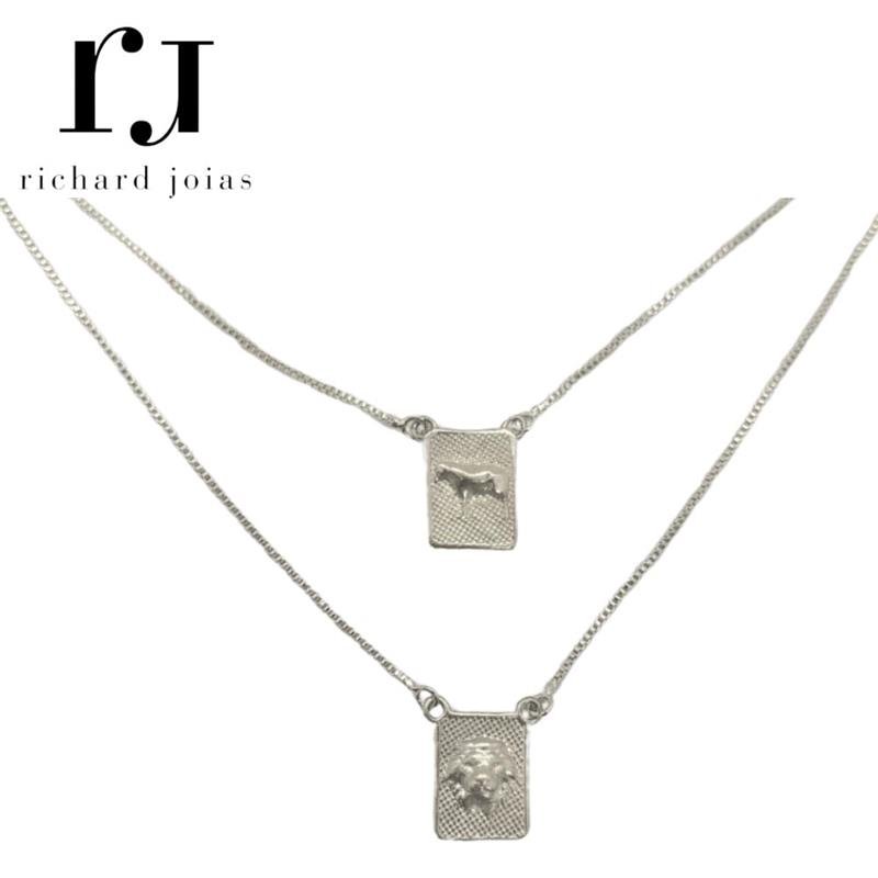 ESCAPULÁRIO DE PRATA 925 CORDEIRO DE DEUS QUADRADO C/ CORRENTE VENEZIANA 60CM
