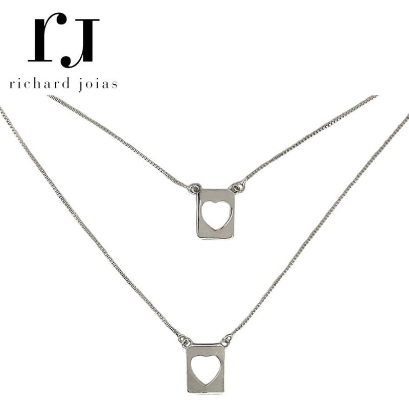 ESCAPULÁRIO DE PRATA 925 CORAÇÃO VAZADO C/ CORRENTE VENEZIANA 60CM