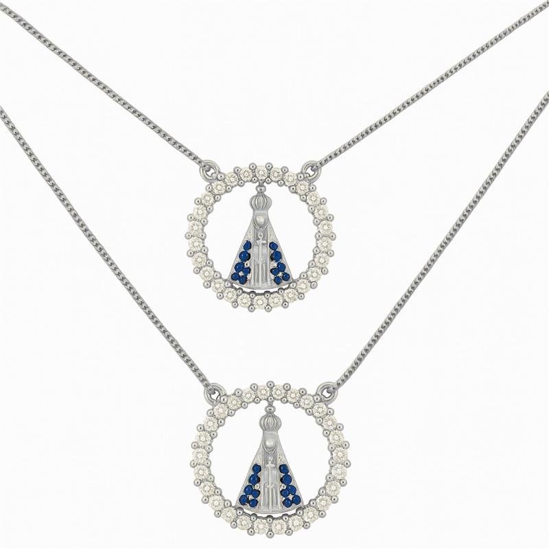 ESCAPULÁRIO DE PRATA 925 NOSSA SENHORA APARECIDA C/ CORRENTE VENEZIANA 60CM