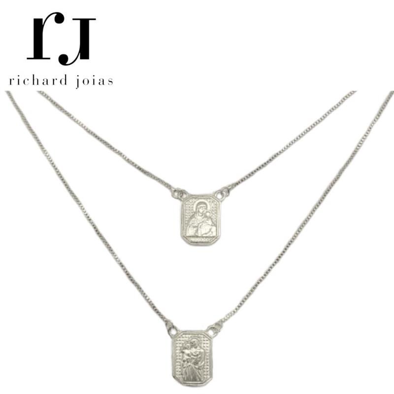 ESCAPULÁRIO DE PRATA 925 SANTO ANTÔNIO C/ CORRENTE VENEZIANA 60CM