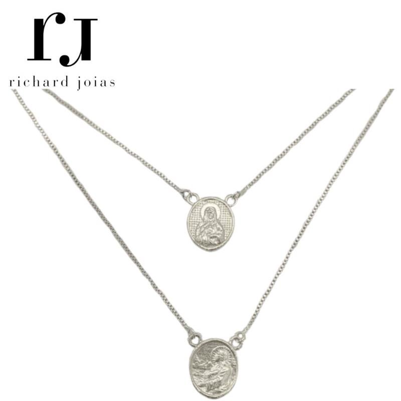 ESCAPULÁRIO DE PRATA 925 SAGRADO CORAÇÃO DE JESUS C/ CORRENTE VENEZIANA 60CM