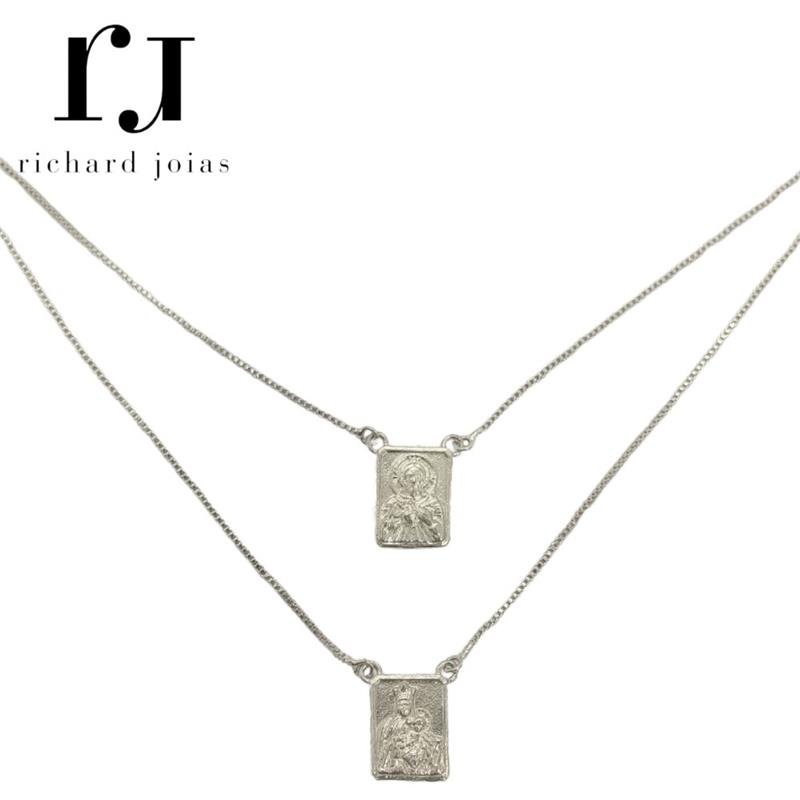 ESCAPULÁRIO DE PRATA 925 NOSSA SENHORA DO CARMO C/ CORRENTE VENEZIANA 60CM