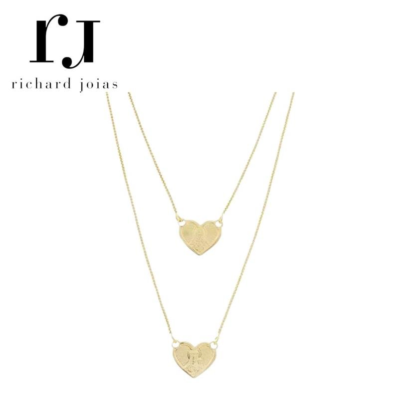 ESCAPULÁRIO FOLHEADO A OURO VENEZIANA 60CM C/ PINGENTES NOSSA SRA DO CARMO E SAGRADO CORAÇÃO DE JESUS