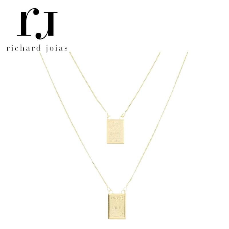 ESCAPULÁRIO FOLHEADO A OURO VENEZIANA 60CM E PINGENTES DEUS É FIEL