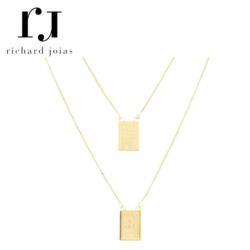 ESCAPULÁRIO FOLHEADO A OURO VENEZIANA 60CM C/ PINGENTE DEUS É FIEL E FRASE