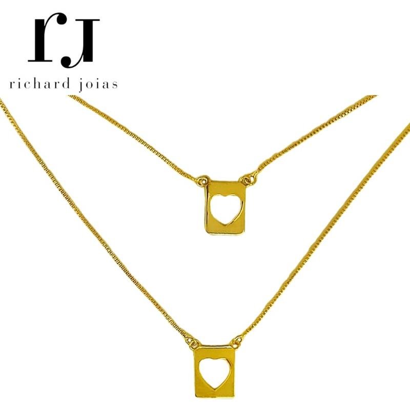 ESCAPULÁRIO DE MOEDA CORAÇÃO VAZADO C/ CORRENTE VENEZIANA 60CM