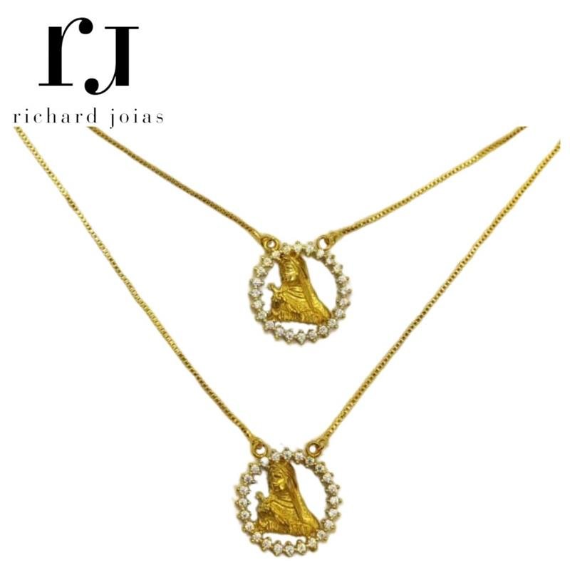 ESCAPULÁRIO DE MOEDA SANTA RITA DE CÁSSIA C/ CORRENTE VENEZIANA FOLHEADA A OURO 60CM