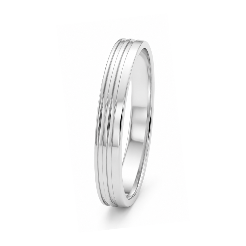 ALIANÇA DE PRATA 925 A 950 3,0MM QUADRADA RETA C/ 2 FRISOS